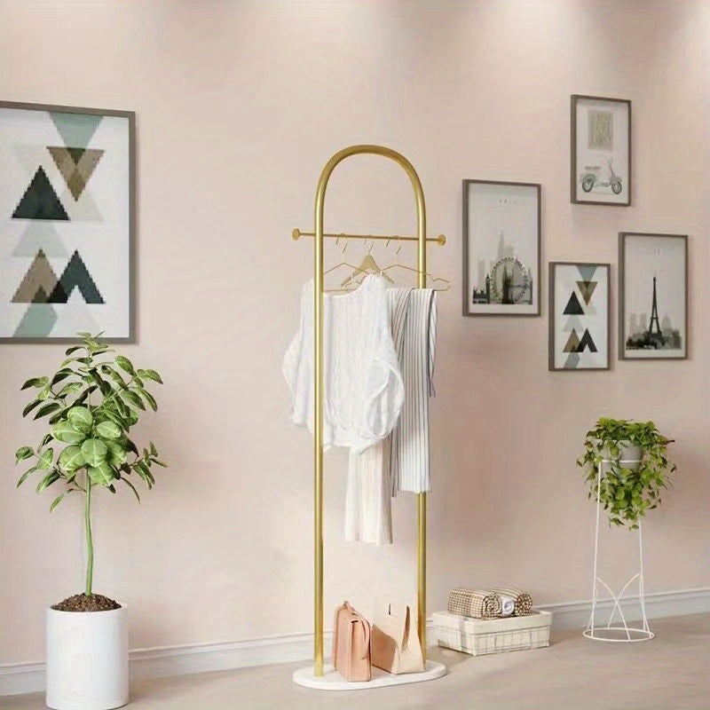 Marble Base Freestanding Clothes Rack - Semi-Circular Design, Coat & Hat Stand, Clothing Storage Hanger for Bedroom & Home - White Frame/White Base & Black Frame/White Base