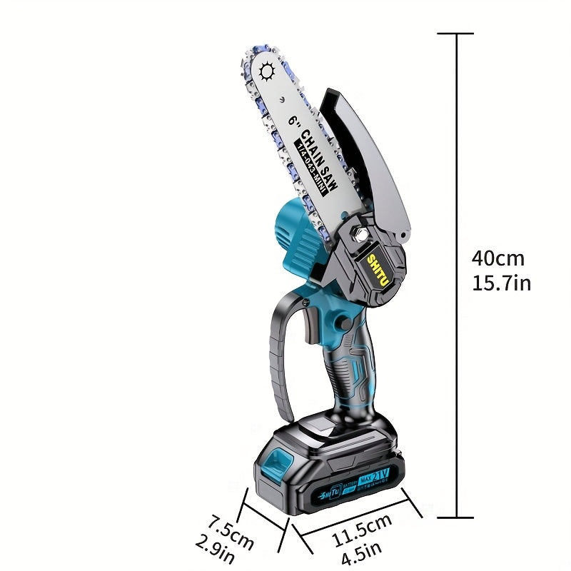 Mini Cordless Chainsaw, Portable Handheld Electric Tree Cutter with Splash Guard and Safety Lock, Rechargeable for Garden and Yard