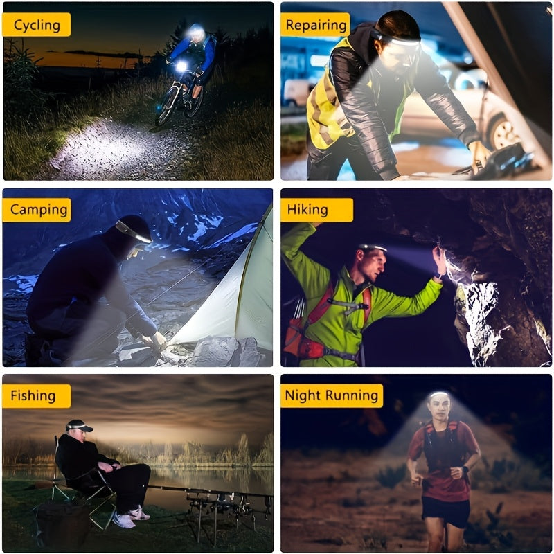 4-Pack USB Rechargeable LED Headlamp, Ultra-Bright Hands-Free with Adjustable Headband, Built-in 1200mAh Lithium Battery, Multi-Mode Emergency Work Light for Camping, Hiking, Running, Fishing, and Repairing