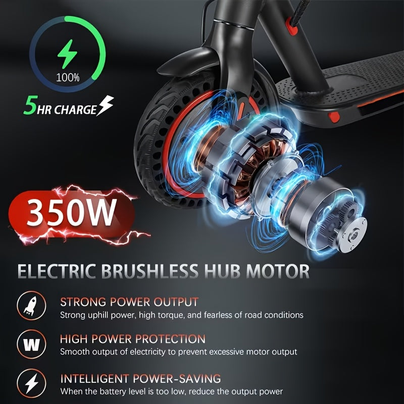 Foldable Electric Scooter for Adults 350W Motor 21-Mile Range App-Enabled 8.5-Inch Tires 3-Speed Modes LED Display Rear Brake Portable Urban Commuter E-Scooter Black