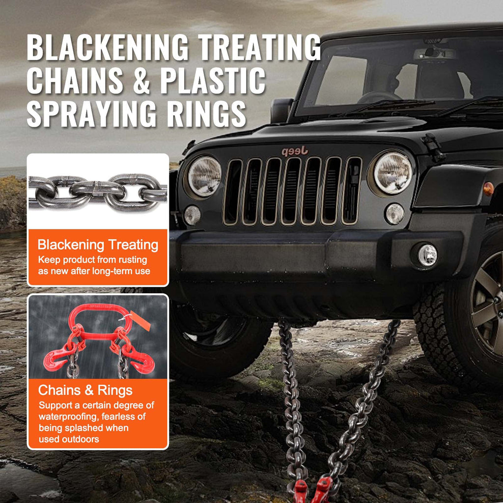 G80 V-Chain Bridle Tow Chain 3/8" x 3ft, 15600 lbs Capacity, Galvanized J Hook & Grab Hook, Grade 80 Heavy-Duty Wrecker Chain for Towing Recovery Vehicle Transport