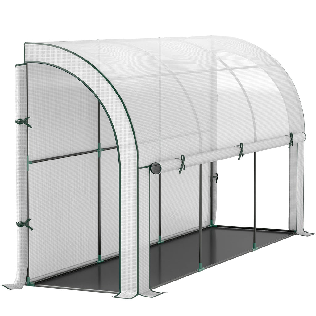 Walk-in Lean-to Wall Greenhouse 10'x3'x5', UV-Resistant PE Cover, Built-In Weed Barrier, 2 Roll-Up Zipper Doors & Window, Wall-Mounted, for Garden Backyard Patio, White