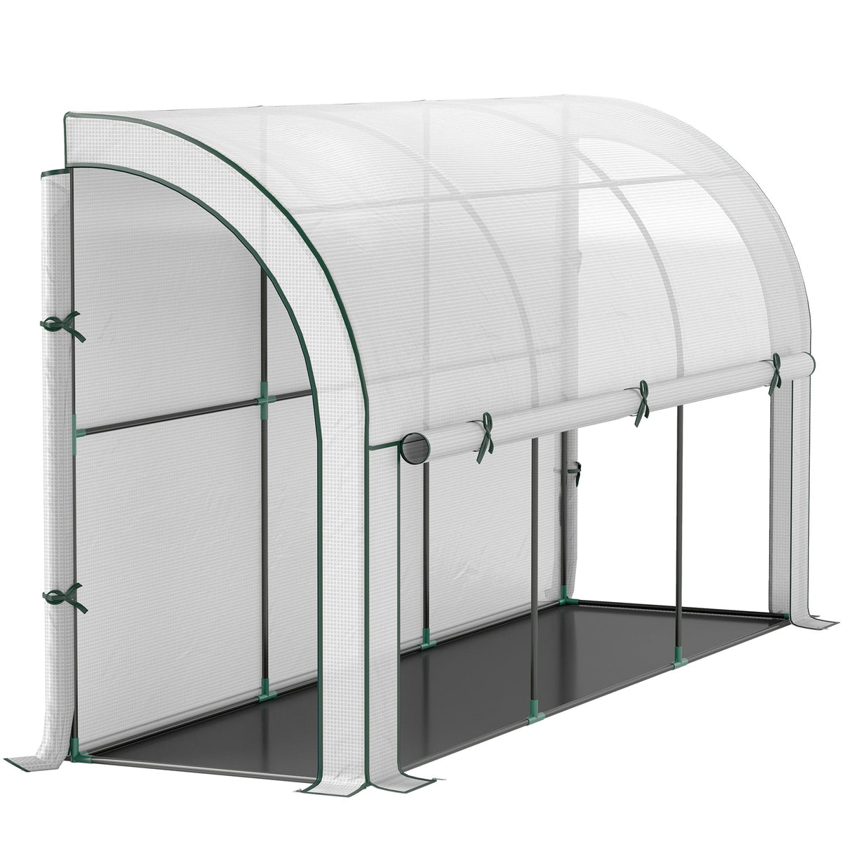 Walk-in Lean-to Wall Greenhouse 10'x3'x5', UV-Resistant PE Cover, Built-In Weed Barrier, 2 Roll-Up Zipper Doors & Window, Wall-Mounted, for Garden Backyard Patio, White
