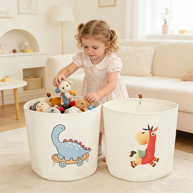 Set of 2 Foldable Cartoon Storage Baskets for Kids Room, Large Capacity Storage Bins for Clothes Toys & Nursery Organization, Cute Animal Design Children's Room Organizer