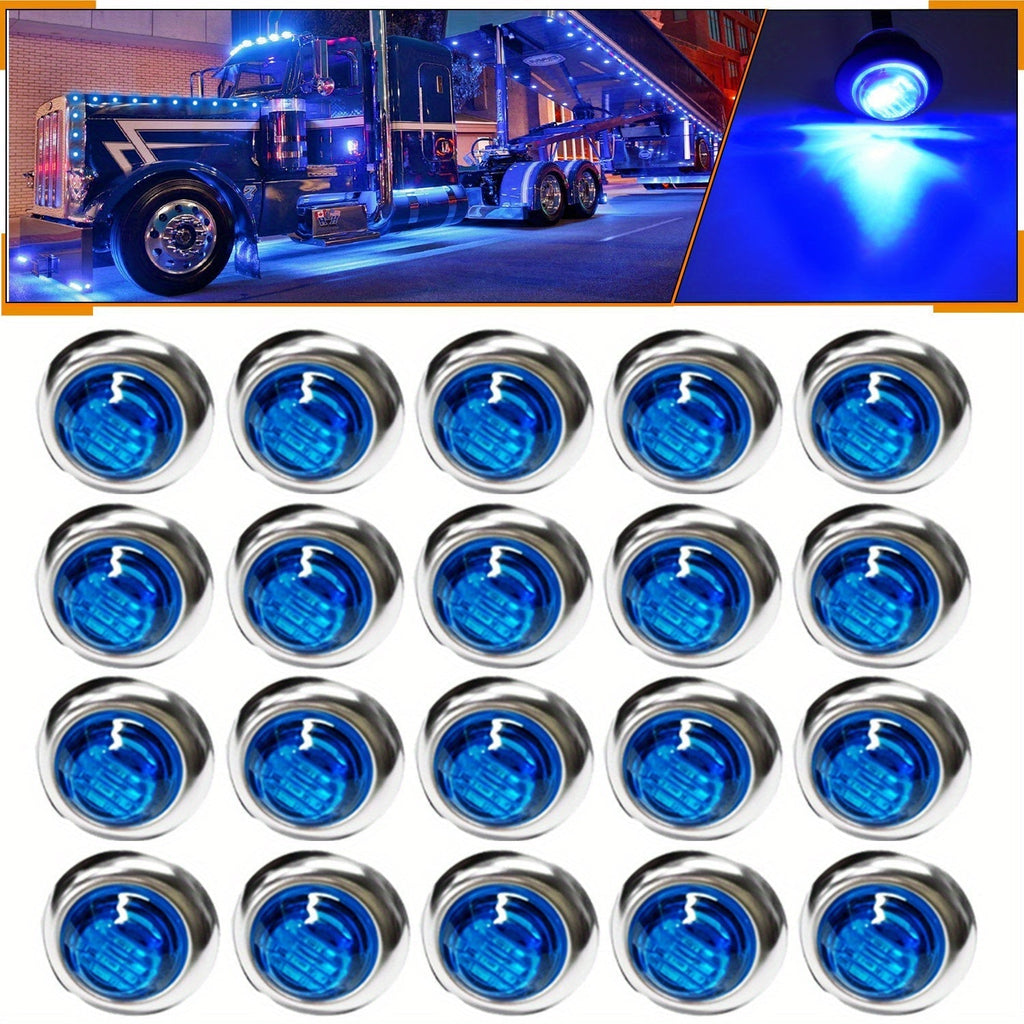 LED Marine Boat Courtesy Lights 20-Pack DC12V 3-LED Side Marker Lights for Boat Yacht Transom Stern Deck, Round Submersible Navigation Lights in Red, Green, Blue, White, and Yellow, Stainless Steel Base