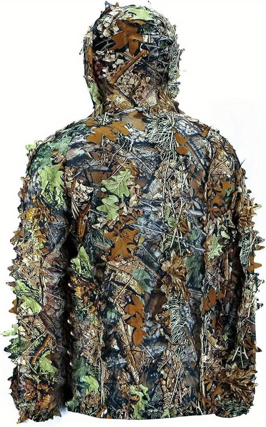 男士吉利服 3D 迷彩 – 轻便连帽夹克和裤子套装，透气 3D 叶片迷彩狩猎服，0.95 磅