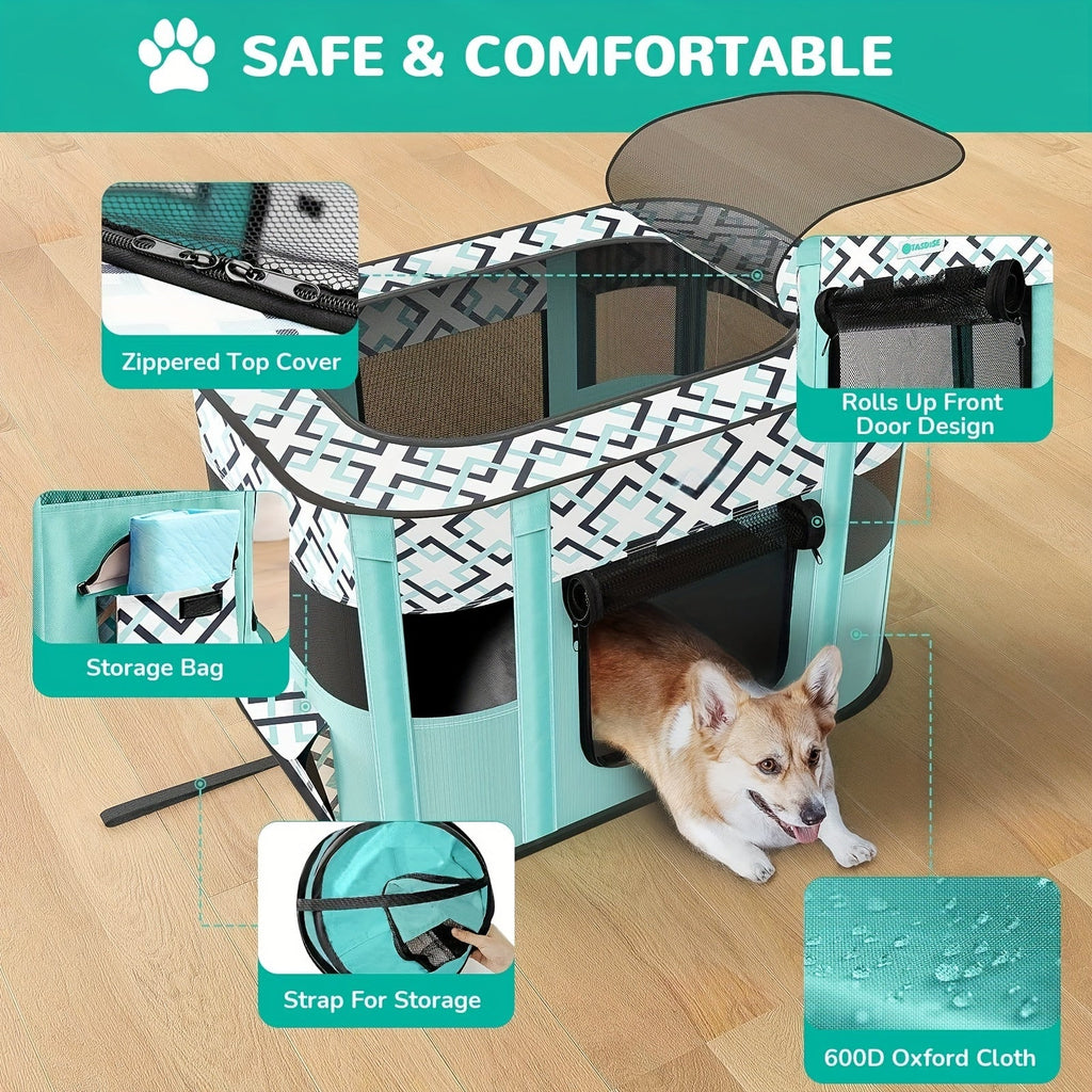 Foldable Pet Playpen for Dogs, Cats, Puppies, Kittens, and Rabbits – Portable Dog Exercise Kennel for Indoor, Outdoor, Camping, and Travel, Includes Storage Bag (Purple/Green, Sizes: M, L, XL, XXL)