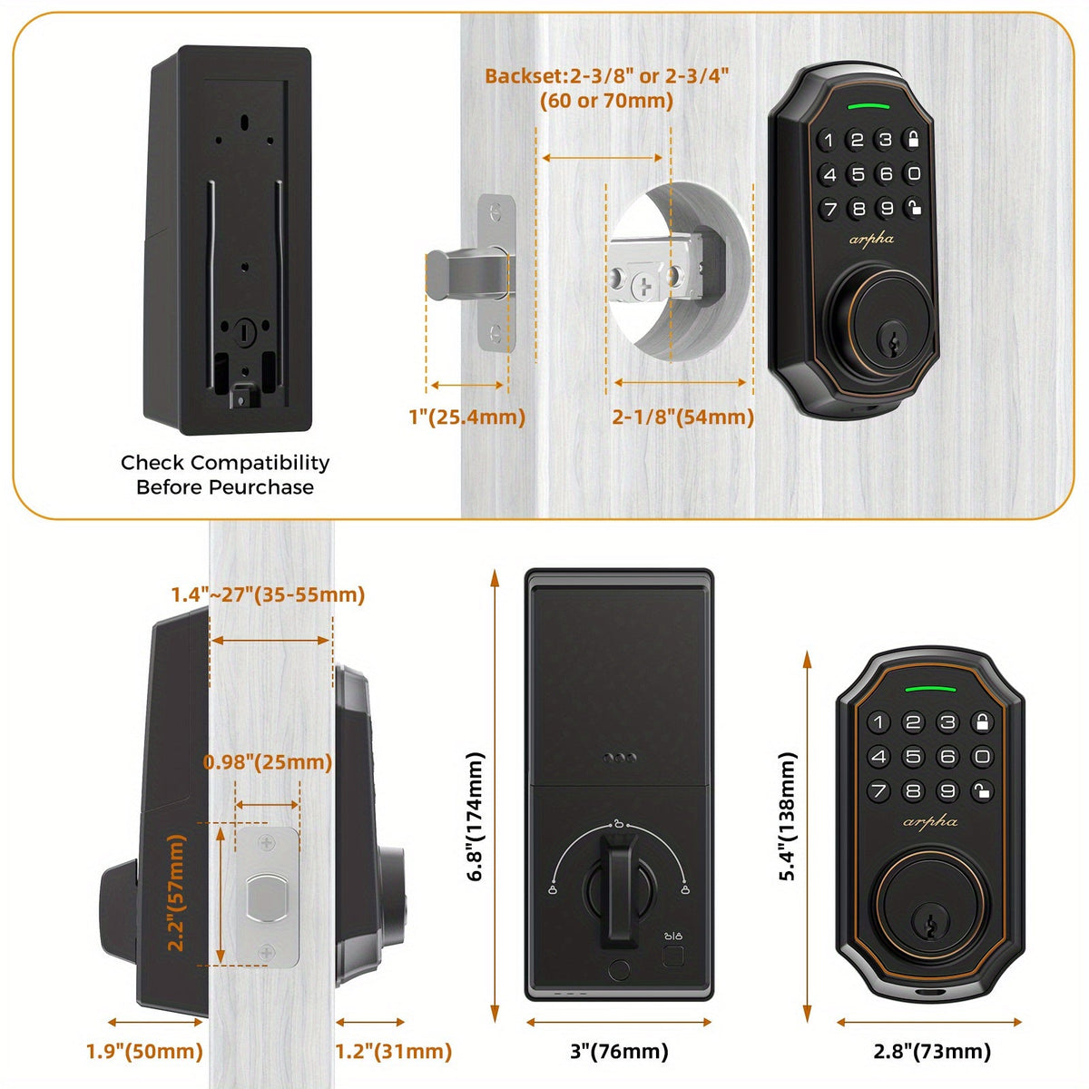 Keyless Entry Keypad Deadbolt - 100 Access Codes, Anti-Peeping 16-Digit Password, Auto Lock, One-Touch Lock, Low Battery Alarm, Zinc Alloy - Front Door & Apartment - Black & Silver