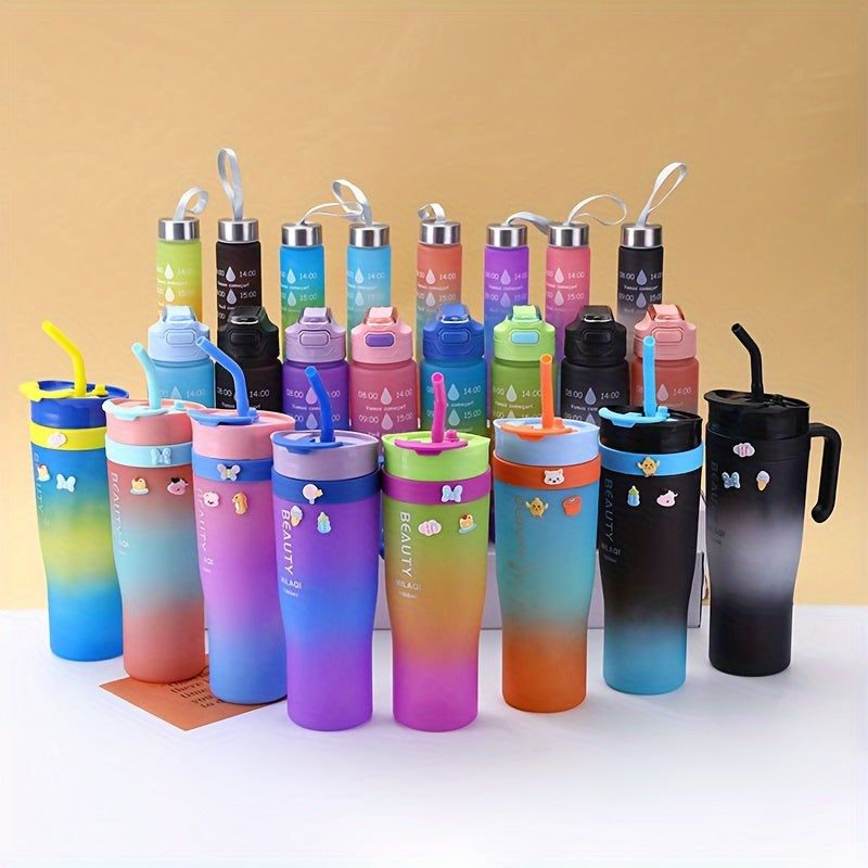 3-Pack Water Bottle Set 46oz 27oz 9.5oz with Straw Lid & Handle – BPA-Free Insulated Travel Cups for Gym, Hiking, Camping, Fitness & Outdoor Sports, Leak-Proof Reusable Drinking Bottles