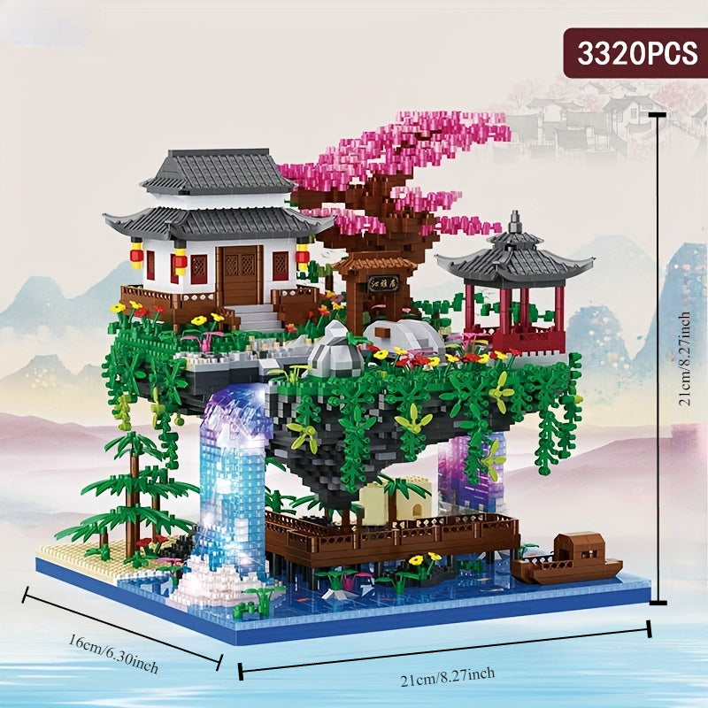 3320-Piece Micro Building Blocks Bonsai Tree Set: Chinese Architecture Peach Blossom and Cherry Blossom Collectible Model Kit for Adults and Teens, Home Decor Display Gift