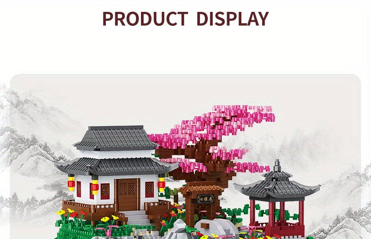 3320-Piece Micro Building Blocks Bonsai Tree Set: Chinese Architecture Peach Blossom and Cherry Blossom Collectible Model Kit for Adults and Teens, Home Decor Display Gift