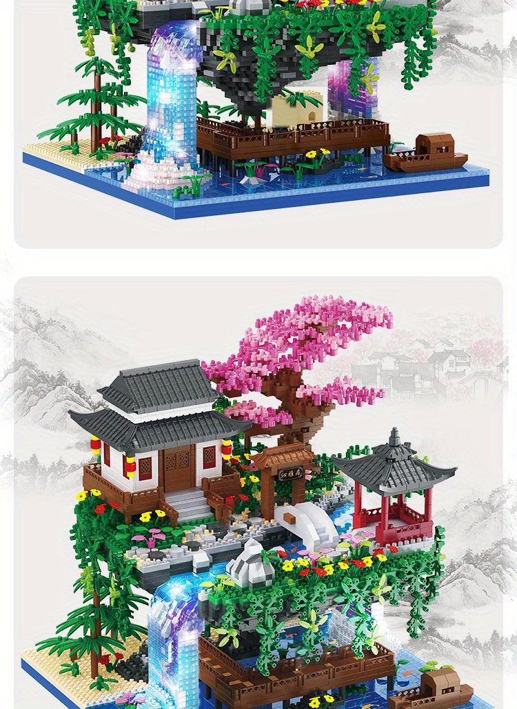 3320-Piece Micro Building Blocks Bonsai Tree Set: Chinese Architecture Peach Blossom and Cherry Blossom Collectible Model Kit for Adults and Teens, Home Decor Display Gift