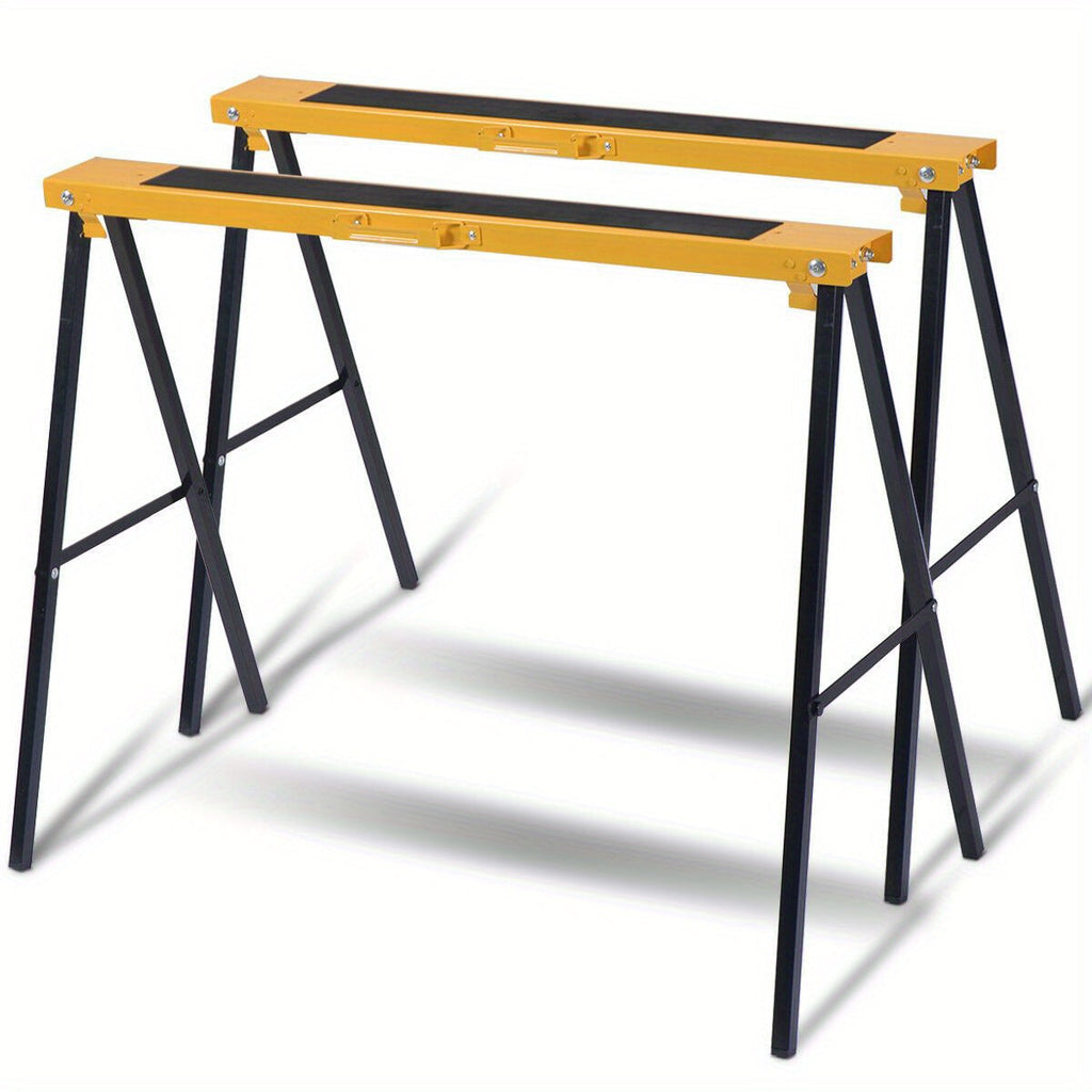 SAFSTAR Heavy Duty Steel Sawhorse Set of 2 Folding A-Frame 275 Lb Per Horse Quick Setup & Compact Folding for Workshop & Job Site – Black Yellow