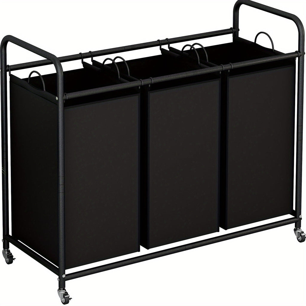 3-Bag Laundry Sorter Cart - 240L/63.4gal, Heavy-Duty Lockable Rolling Wheels, Removable Bags, Non-Woven Reinforced Frame - Bedroom & Laundry Room - Black, Gray, Beige & Brown
