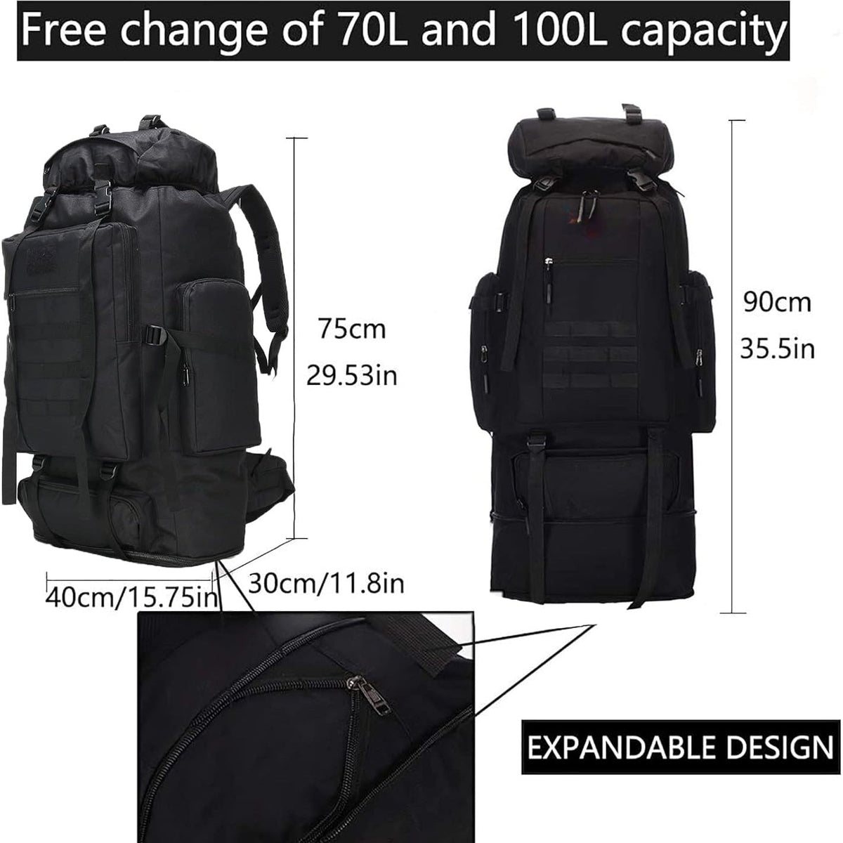 大容量徒步背包 26-42L 可扩展 - 男女户外露营登山包，轻便休闲旅行日用背包，适合探险使用
