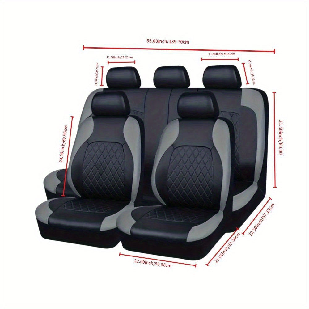 PU Leather Car Seat Covers, Universal Fit, Waterproof, Quilted, All-Season, with Sponge Padding, for Cars, SUVs, Trucks, Gray/Black/Red/Blue, Single or 12-Piece Set