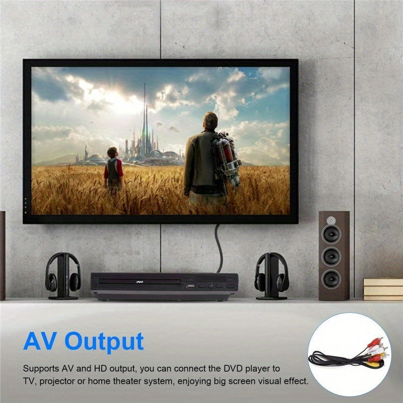 DVD Player All Region Free – USB Port, AV Output, Remote Control, Plays DVD, VCD, CD-R, MP3, Compatible with TV & Home Theater, US Plug, Great Gift