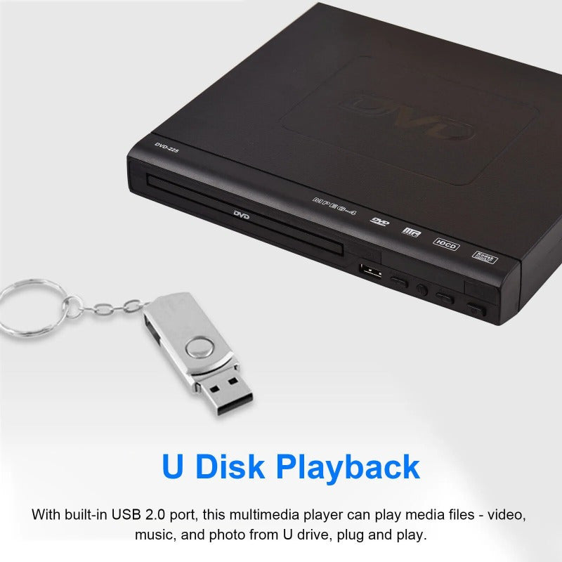 DVD Player All Region Free – USB Port, AV Output, Remote Control, Plays DVD, VCD, CD-R, MP3, Compatible with TV & Home Theater, US Plug, Great Gift