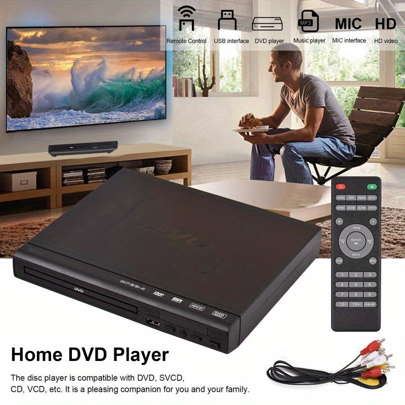 DVD Player All Region Free – USB Port, AV Output, Remote Control, Plays DVD, VCD, CD-R, MP3, Compatible with TV & Home Theater, US Plug, Great Gift