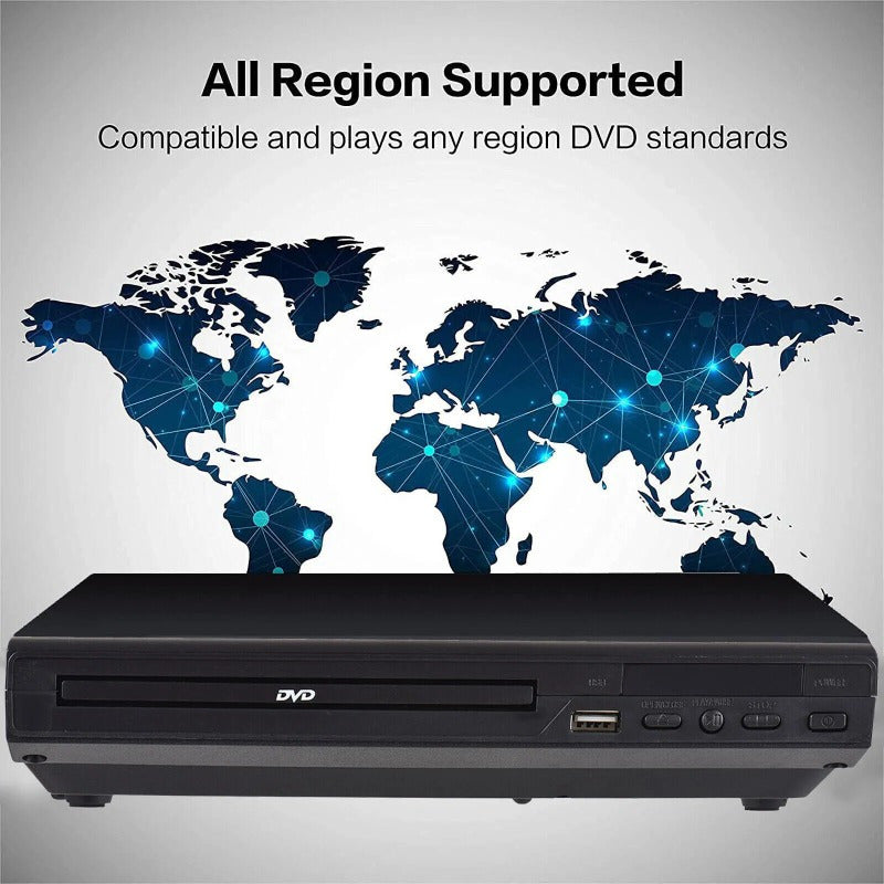 DVD Player All Region Free – USB Port, AV Output, Remote Control, Plays DVD, VCD, CD-R, MP3, Compatible with TV & Home Theater, US Plug, Great Gift