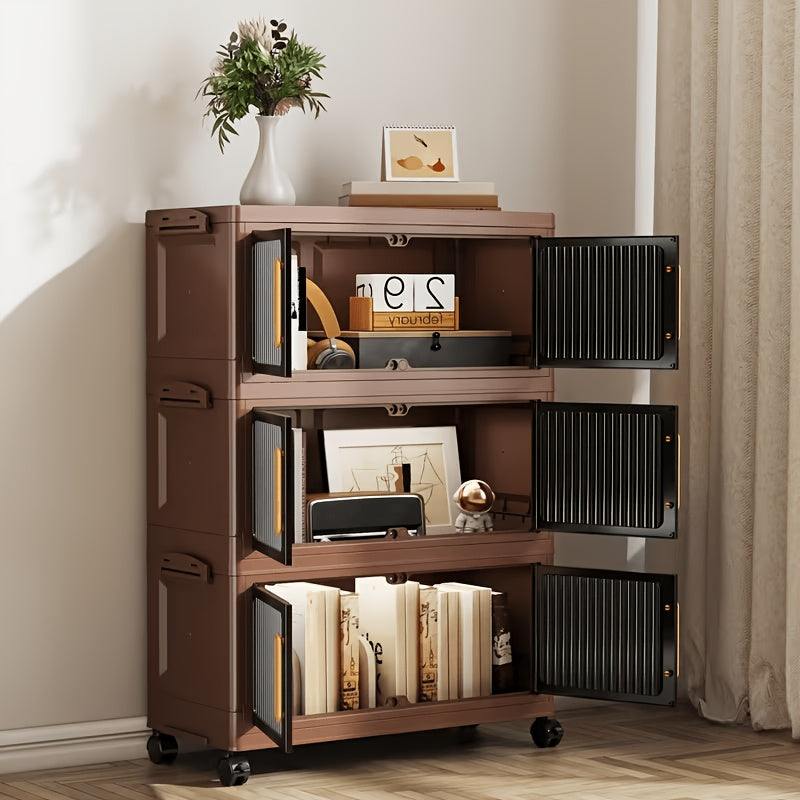 Foldable Plastic Storage Cabinet 2–5 Floors Multi-Layer Stackable Organizer with Doors for Hallway Entryway Living Room & Pantry – Space-Saving Modern Design