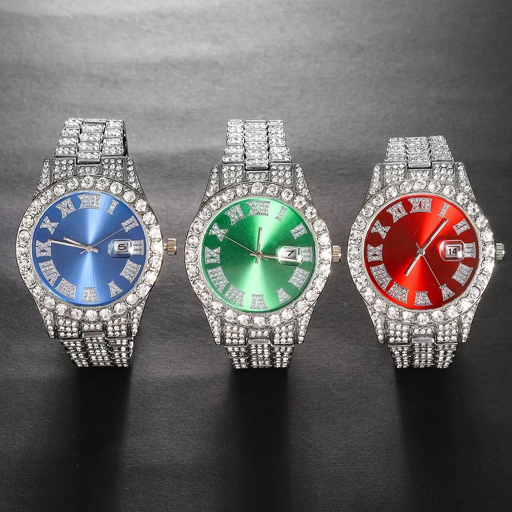 4-Piece Rhinestone Watch and Cross Pendant Jewelry Set, Quartz Analog Wristwatch, Necklace, Bracelet, and Earrings, Unisex Gift for Him or Her, Wedding