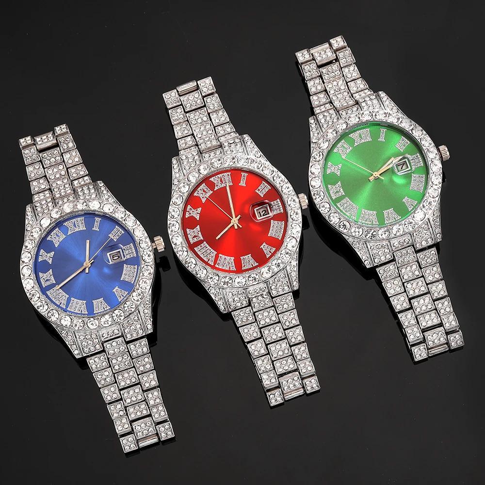 4-Piece Rhinestone Watch and Cross Pendant Jewelry Set, Quartz Analog Wristwatch, Necklace, Bracelet, and Earrings, Unisex Gift for Him or Her, Wedding