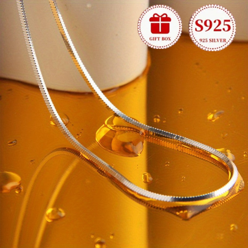 925 Sterling Silver Plated Snake Chain Necklace for Women – Square Link Boho Luxury Design, 20-Inch All-Season Jewelry, Perfect for Parties, Weddings & Daily Wear