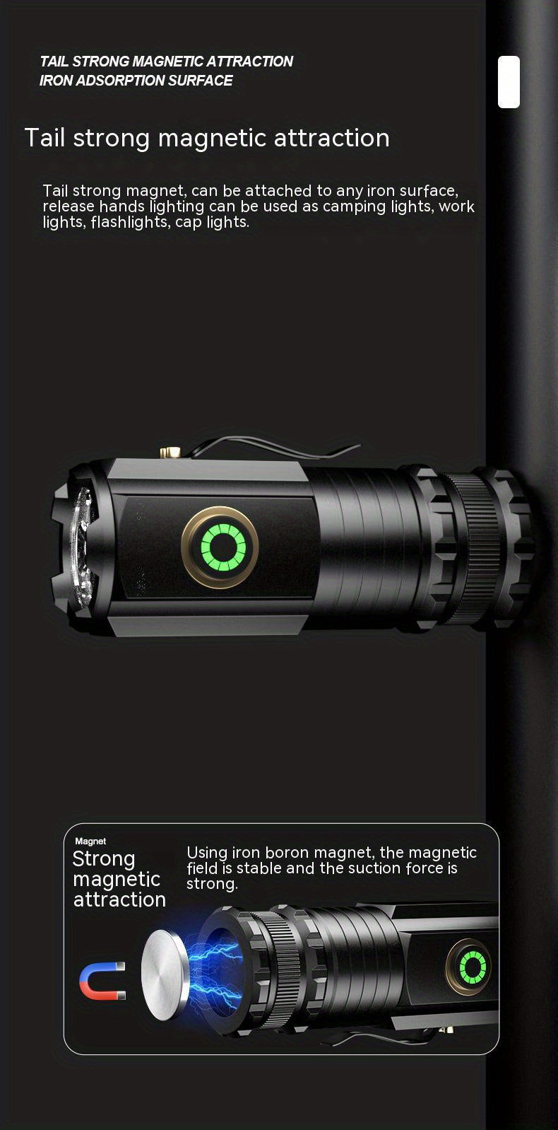3000LM Rechargeable LED Flashlight Super Bright Magnetic Base Long Range - Tactical Flashlight for Camping, Outdoor, Car Repair, Emergency, and Household Use