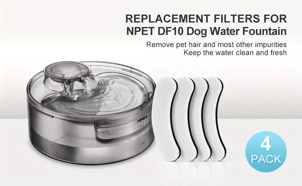 Replacement Filters for Dog and Cat Water Fountains, 4/8/16/20/24 Pack, Activated Carbon Multi-Filtration, Compatible with NPET DF10 DF30 Automatic Pet Water Dispensers