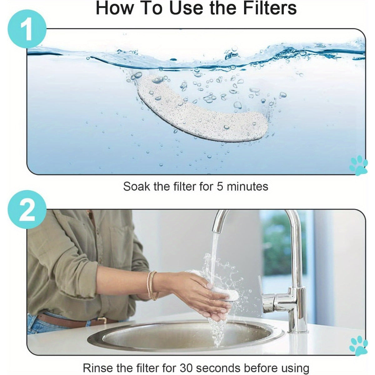 Replacement Filters for Dog and Cat Water Fountains, 4/8/16/20/24 Pack, Activated Carbon Multi-Filtration, Compatible with NPET DF10 DF30 Automatic Pet Water Dispensers
