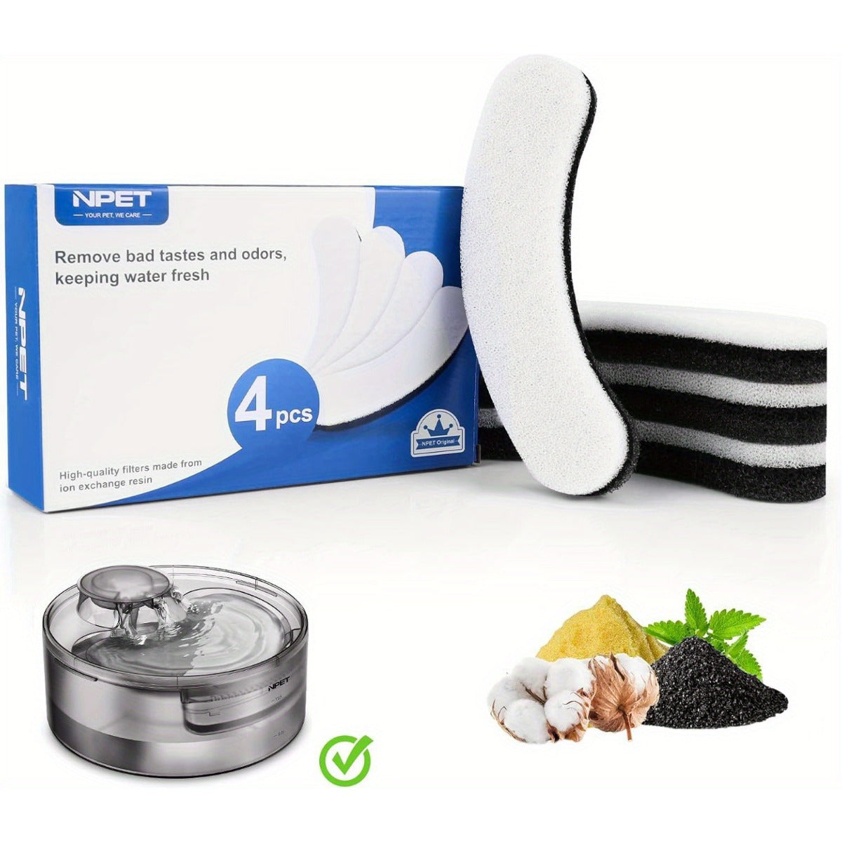Replacement Filters for Dog and Cat Water Fountains, 4/8/16/20/24 Pack, Activated Carbon Multi-Filtration, Compatible with NPET DF10 DF30 Automatic Pet Water Dispensers