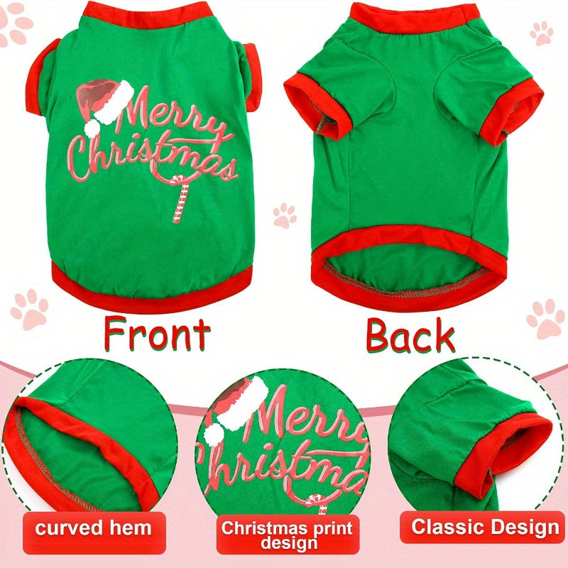 3-Piece Dog Christmas Costume Set – Santa Claus Vest & Holiday T-Shirt Pet Clothes for Dogs and Cats, Sizes XS to L, Festive Party Outfit for Christmas Celebrations, Cute Holiday Gift for Pets