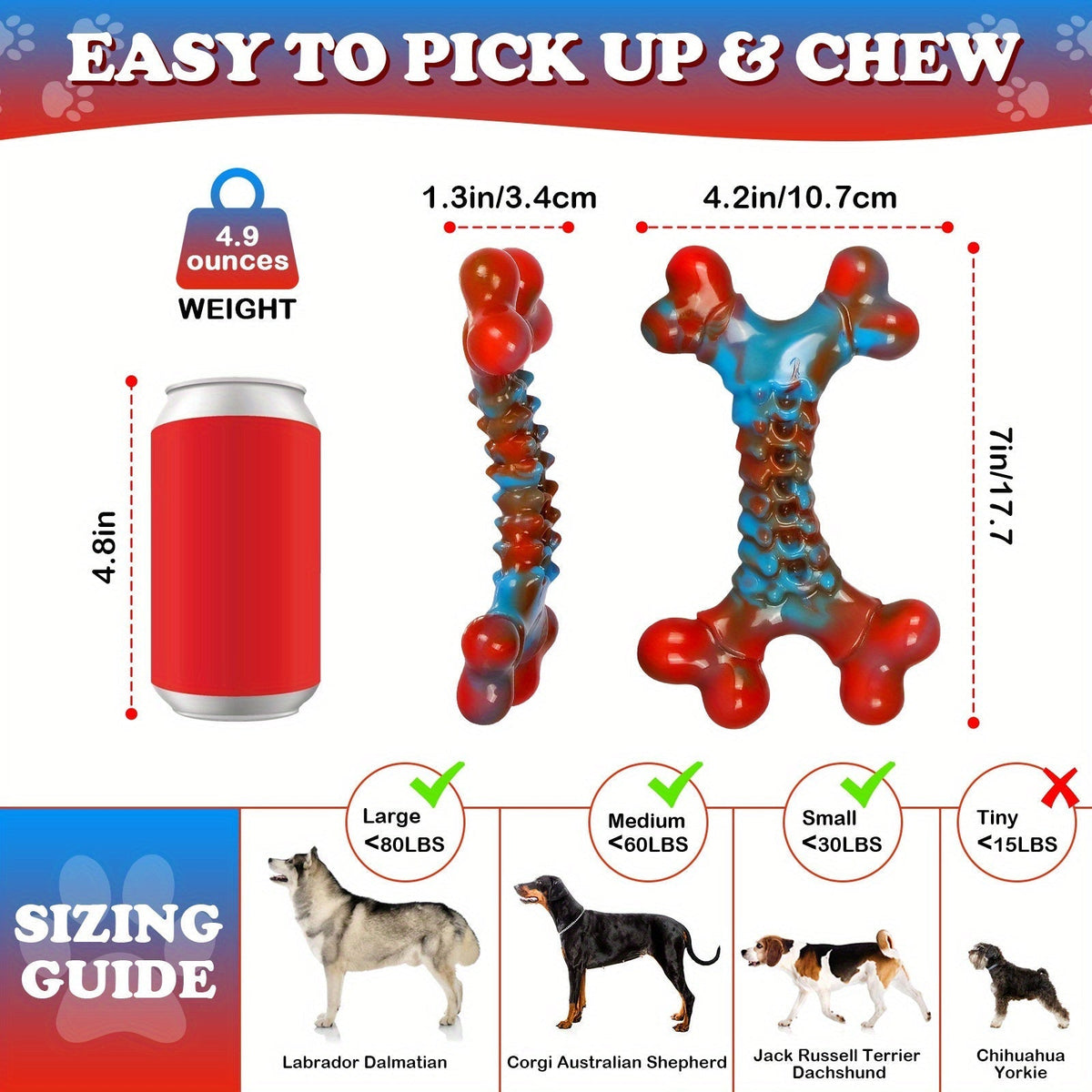 Indestructible Dog Chew Toys for Aggressive Chewers, Large Breed Tough Nylon Dog Teething Toy, Durable Sturdy Boredom Relief Interactive Chew Toy Keeps Dogs Busy, Red, 1pc/2pcs/4pcs