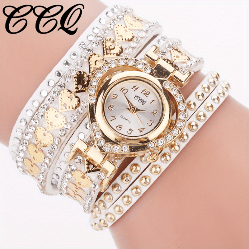 Women's Fashion Long Strap Rhinestone Bracelet Watch – Ladies' Casual Dress Wristwatch with Quartz Movement, Zinc Alloy Case, 4 Colors