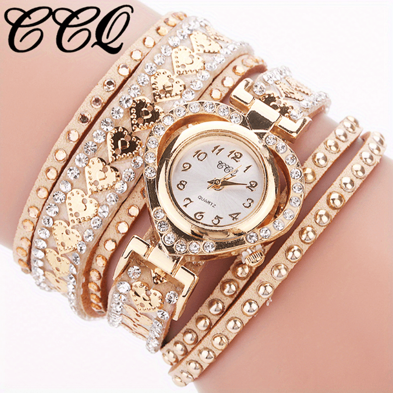 Women's Fashion Long Strap Rhinestone Bracelet Watch – Ladies' Casual Dress Wristwatch with Quartz Movement, Zinc Alloy Case, 4 Colors