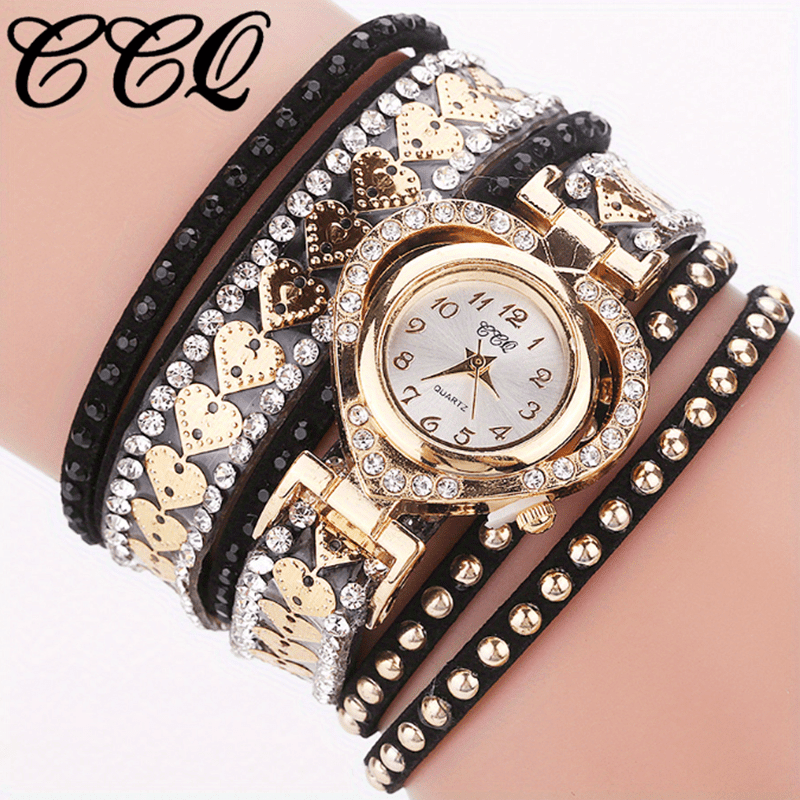 Women's Fashion Long Strap Rhinestone Bracelet Watch – Ladies' Casual Dress Wristwatch with Quartz Movement, Zinc Alloy Case, 4 Colors