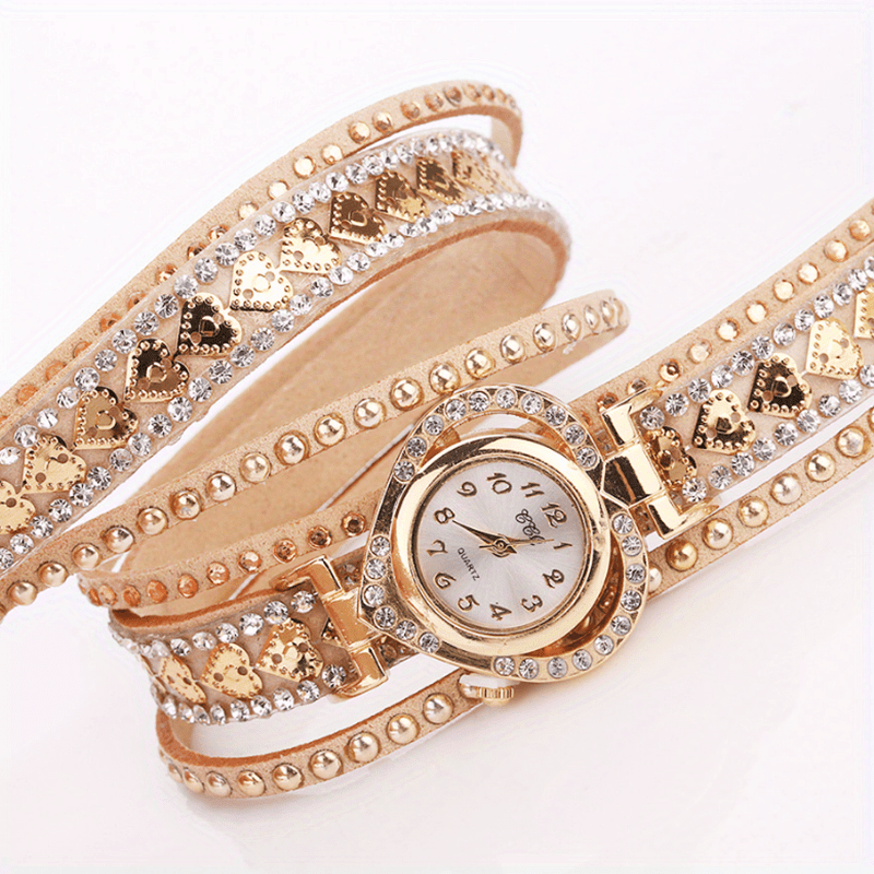 Women's Fashion Long Strap Rhinestone Bracelet Watch – Ladies' Casual Dress Wristwatch with Quartz Movement, Zinc Alloy Case, 4 Colors