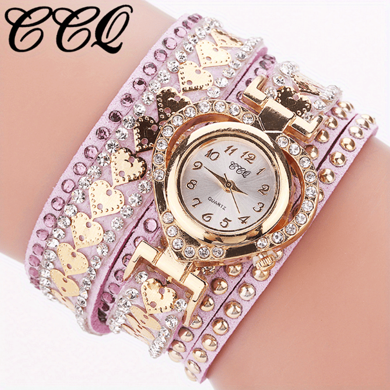 Women's Fashion Long Strap Rhinestone Bracelet Watch – Ladies' Casual Dress Wristwatch with Quartz Movement, Zinc Alloy Case, 4 Colors