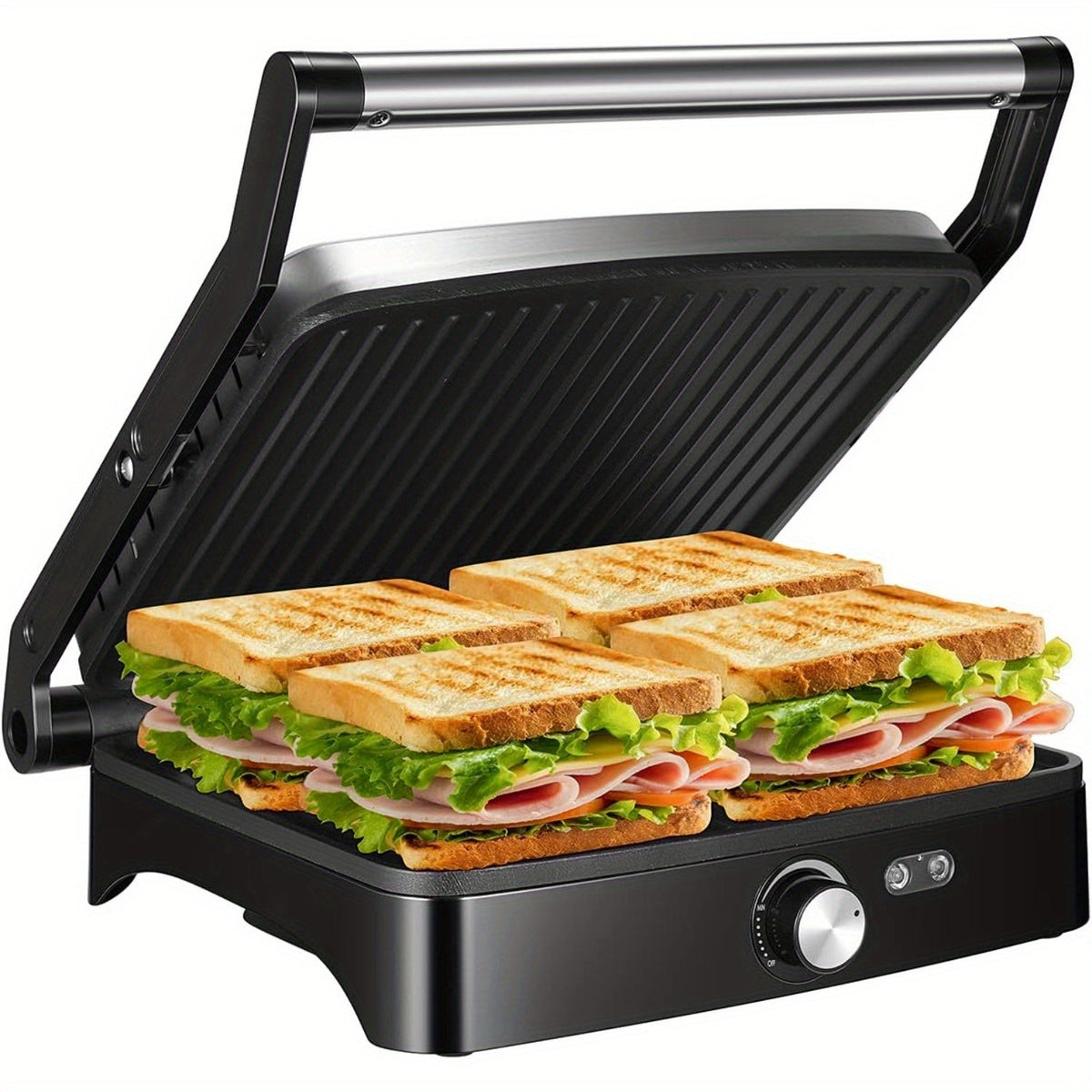 OSTBA 4-Slice Panini Press Grill Indoor Sandwich Maker – 1200W Non-Stick 180° Opens Temperature Control with Drip Tray for Sandwiches Steak BBQ