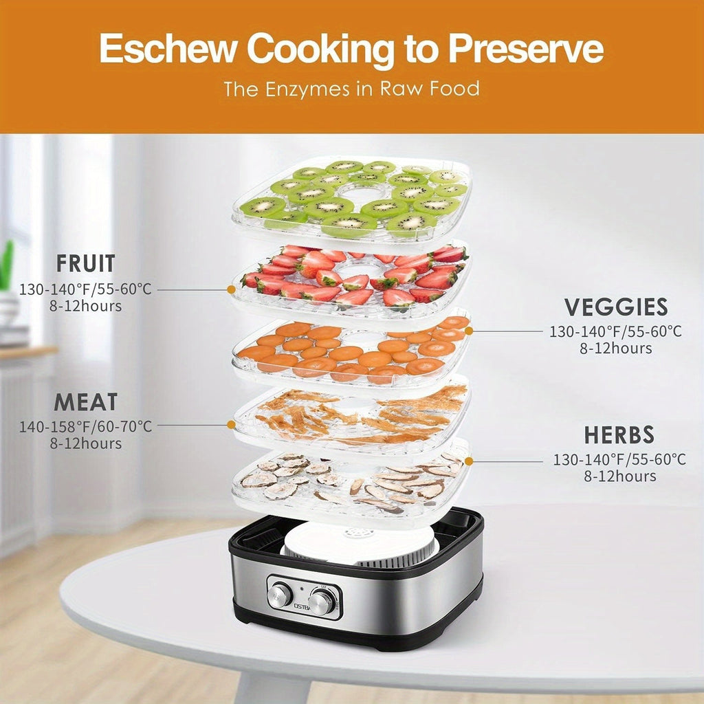 OSTBA Food Dehydrator 240W Temperature Control 5 or 8 BPA-Free Dishwasher Safe Trays for Jerky Fruits Herbs Vegetables with Recipe Book Electric Food Dryer Machine