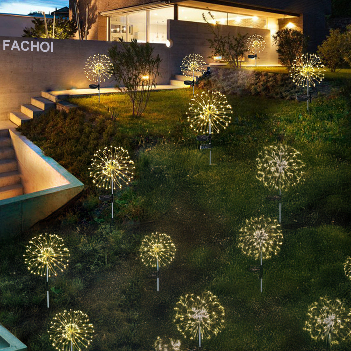 Solar Firework Garden Lights Outdoor, 8 Modes LED Smart Sensor Switch Waterproof Landscape Lighting for Garden, Patio, Walkway, Pathway, Yard, Lawn, Party, and Wedding Decoration (60, 200, 360 LEDs)