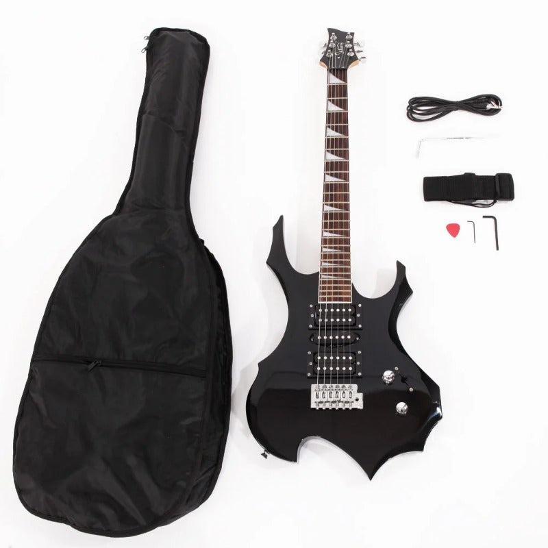 Beginner Electric Guitar Burning Fire Style, HSH Pickup 24-Fret Basswood Body Maple Neck Rosewood Fingerboard, Full Starter Kit with Bag Strap Pick Whammy Bar Cable & Tools, Right-Handed 6-String