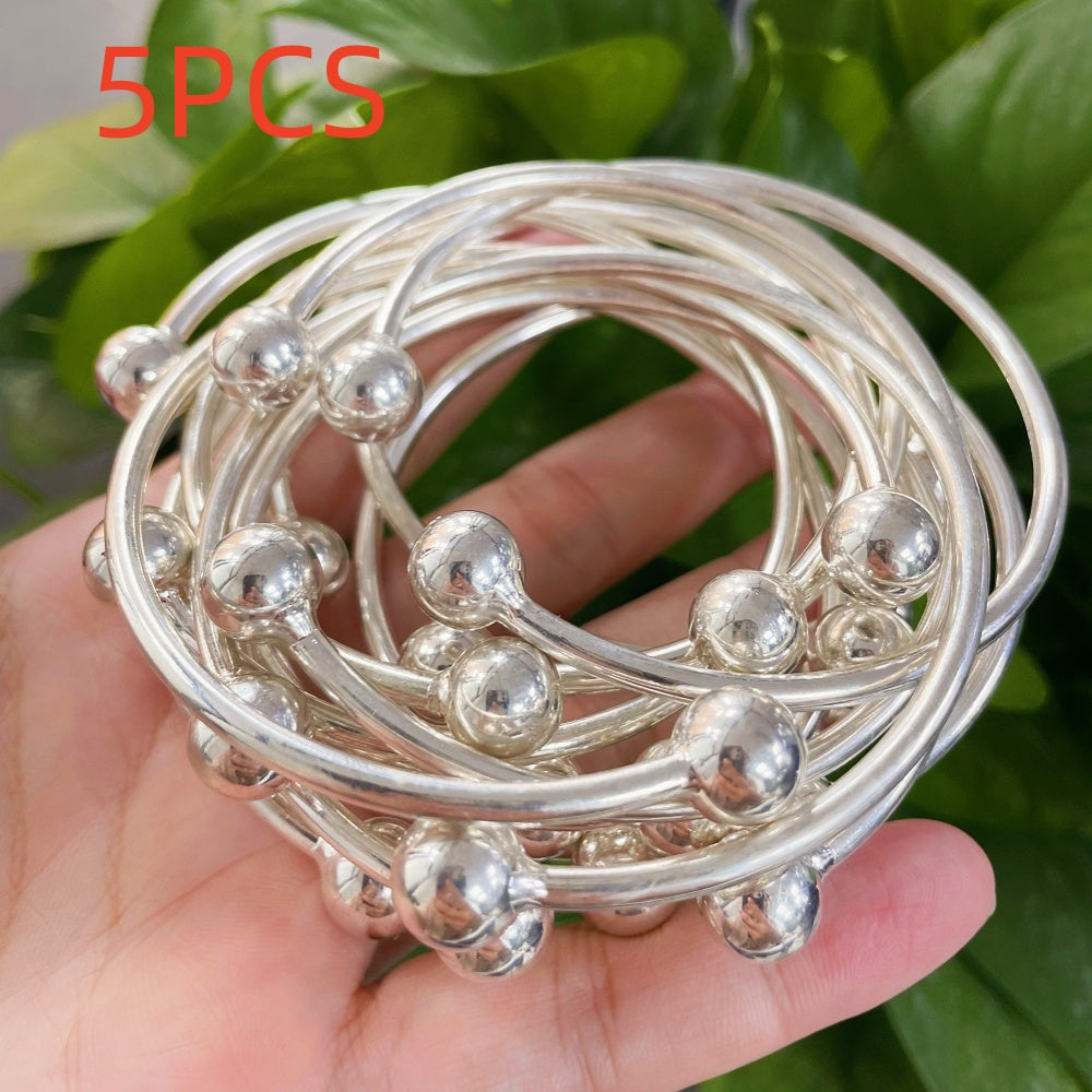 Handmade Thick Copper Silver-Plated Stackable Boho Bangle Bracelet Set for Women, West Indian Retro Style for Daily Wear and Special Events, 5pc or 10pc