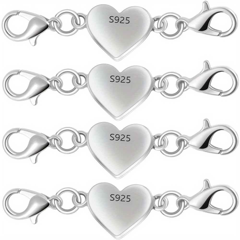 925 Sterling Silver Heart-Shaped Magnetic Necklace Clasps & Closures Multi-Pack - Easy-Connect Magnetic Clasp Converter for Jewelry Making, Chain Extender Connector for Necklaces & Bracelets, Gold & Silver