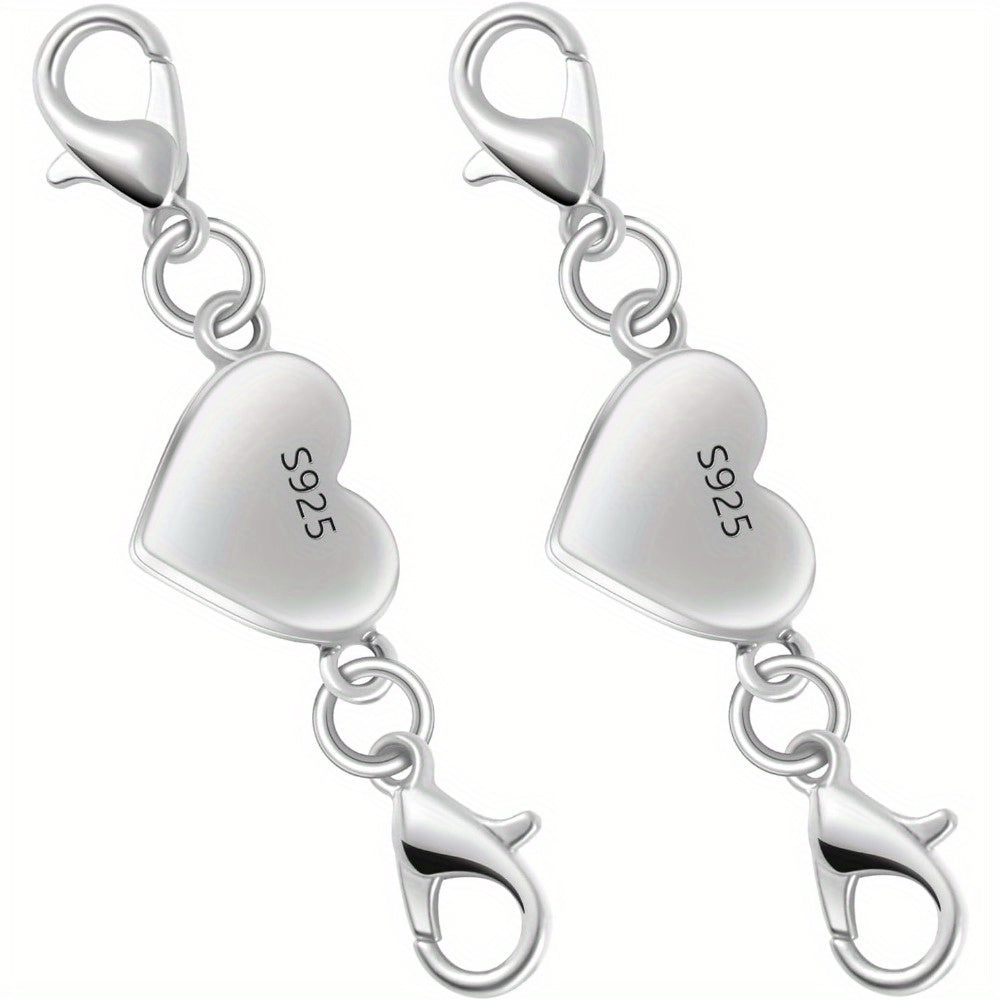 925 Sterling Silver Heart-Shaped Magnetic Necklace Clasps & Closures Multi-Pack - Easy-Connect Magnetic Clasp Converter for Jewelry Making, Chain Extender Connector for Necklaces & Bracelets, Gold & Silver