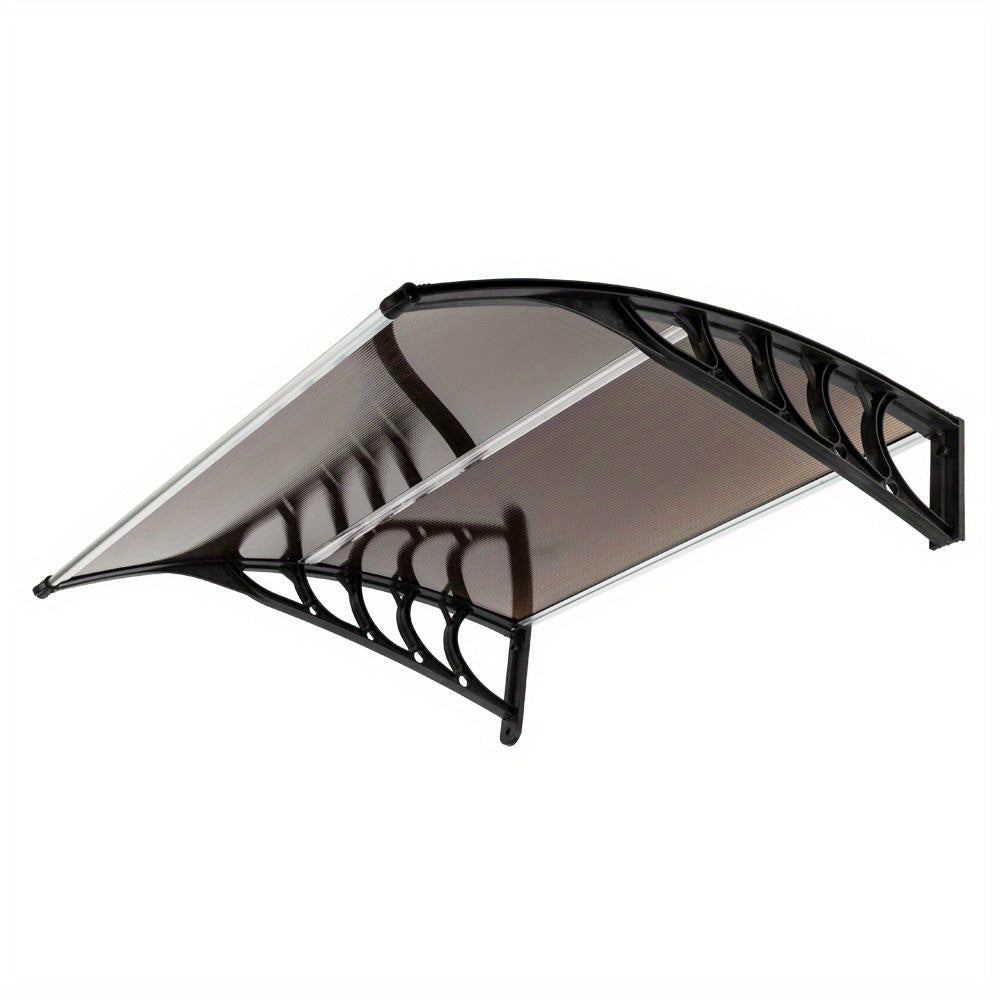 40x40 In Polycarbonate Acrylic Window & Door Awning Rain Canopy Eaves Cover FRP Frame Aluminum Bracket Washable – Brown Panel Black Bracket