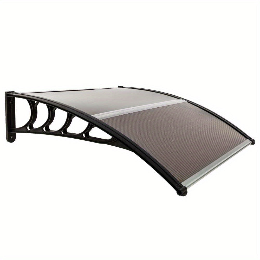 40x40 In Polycarbonate Acrylic Window & Door Awning Rain Canopy Eaves Cover FRP Frame Aluminum Bracket Washable – Brown Panel Black Bracket