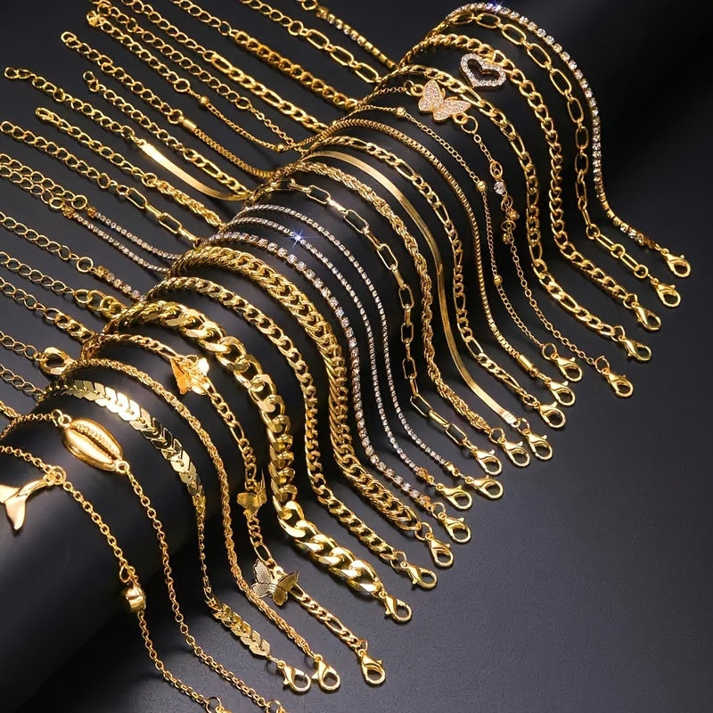 22-Piece Butterfly Tail Pendant Metal Anklet Set for Women Fashionable Elegant Layered Ankle Chain Jewelry for Daily Wear, Parties, Beach Holiday Gift for Her