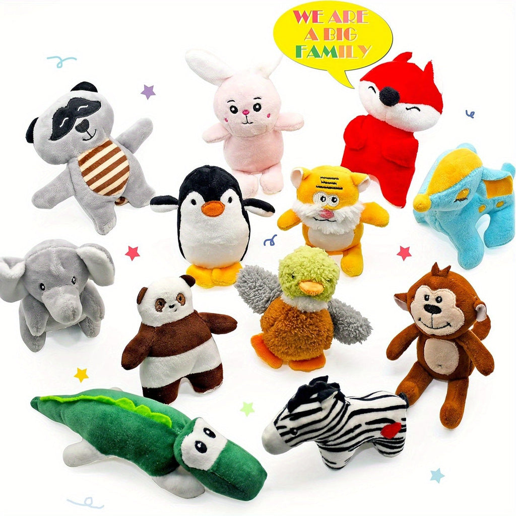 12-Pack Squeaky Stuffed Animal Dog Toys Plush Puppy Toys for Small and Medium Dogs - Soft Chew Teething Toys with Gift Box: Fox, Tiger, Rabbit, Panda & More